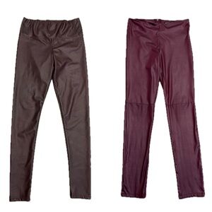 Revamped burgundy maroon faux leather high-rise high waisted leggings pants Sz M